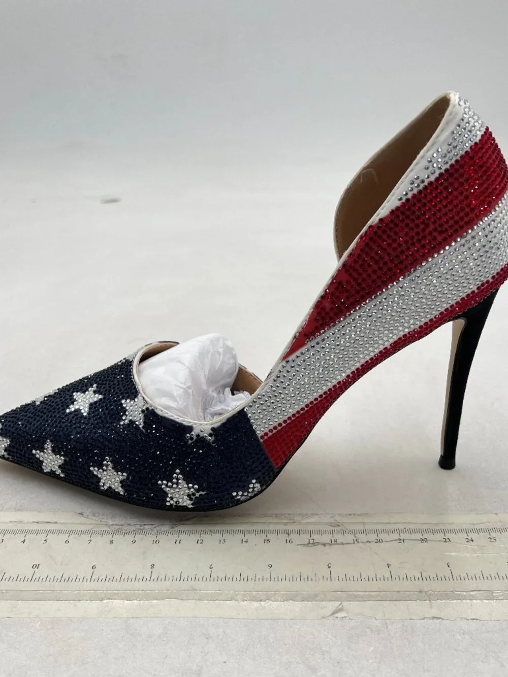 Maiyang National Flag Studded Rhinestones Pointed Toe D'Orsay Pumps Slip on Shoe